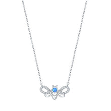 Load image into Gallery viewer, Sterling Silver Rhodium Plated Bee Blue Lab Opal And Clear CZ Necklace