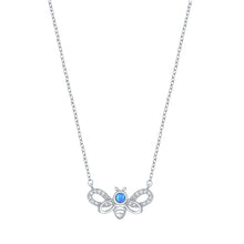 Load image into Gallery viewer, Sterling Silver Rhodium Plated Bee Blue Lab Opal And Clear CZ Necklace Length-16+2inches Extension, Charm Height-10mm
