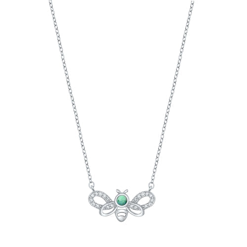 Sterling Silver Rhodium Plated Bee Turquoise And Clear CZ Necklace