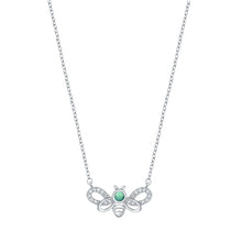 Load image into Gallery viewer, Sterling Silver Rhodium Plated Bee Turquoise And Clear CZ Necklace