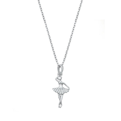 Sterling Silver Rhodium Plated Ballerina Necklace Length-16+2inches Extension, Charm Height-15mm