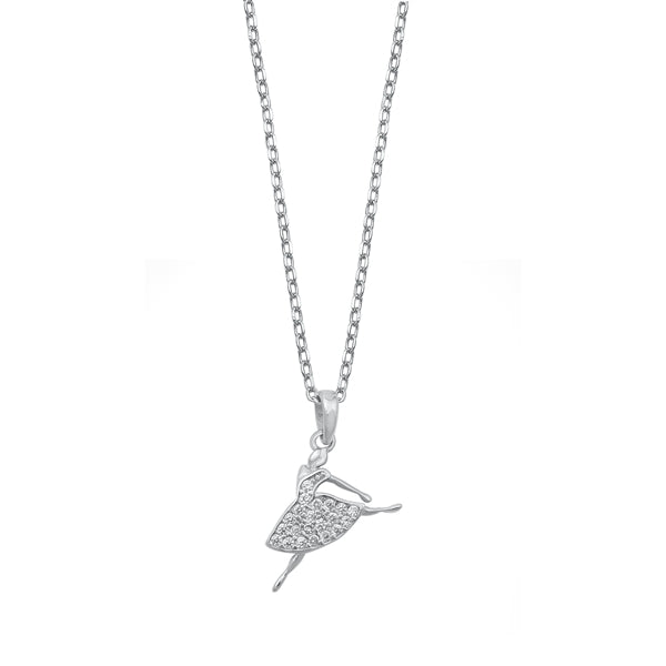 Sterling Silver Rhodium Plated Ballerina CZ Necklace