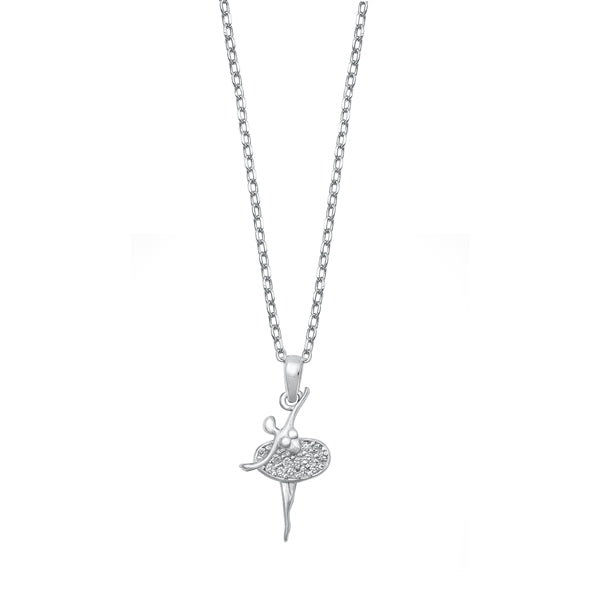 Sterling Silver Rhodium Plated Ballerina CZ Necklace