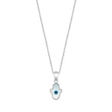 Load image into Gallery viewer, Sterling Silver Rhodium Plated Evil Eye Hamsa Mother Of Pearl Necklace Length-16+2inches Extension, Charm Height-11.2mm