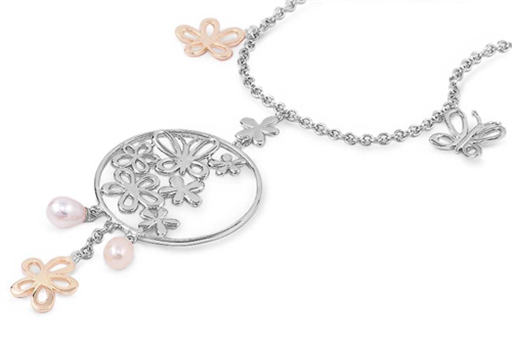 Sterling Silver Necklace With Plumeria and Butterfly