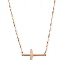 Load image into Gallery viewer, Sterling Silver Rose Gold Plated Sideway Cross Necklace