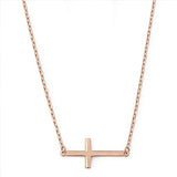 Sterling Silver Rose Gold Plated Sideway Cross Necklace