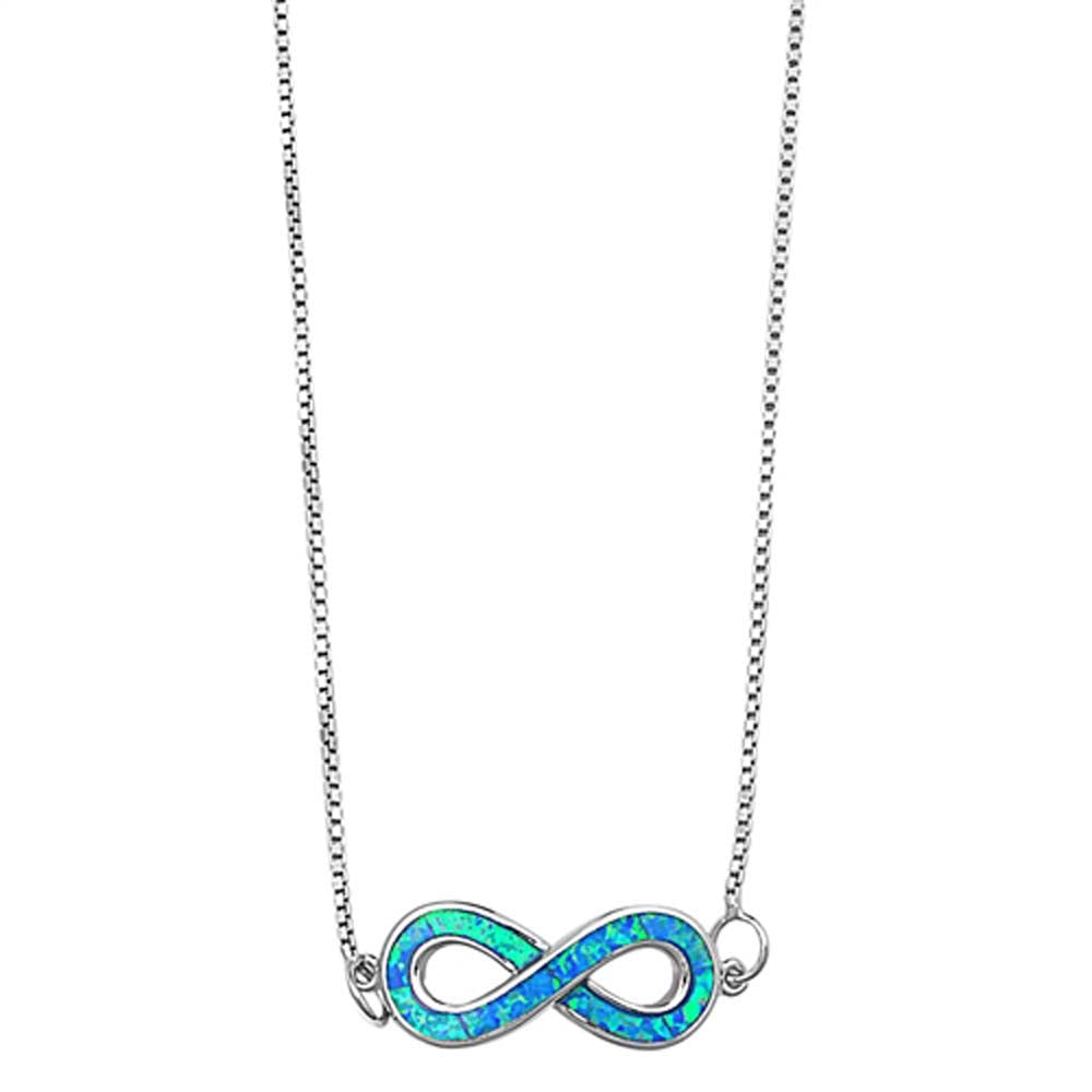 Sterling Silver Italian Blue Lab Opal Infinity Necklaces