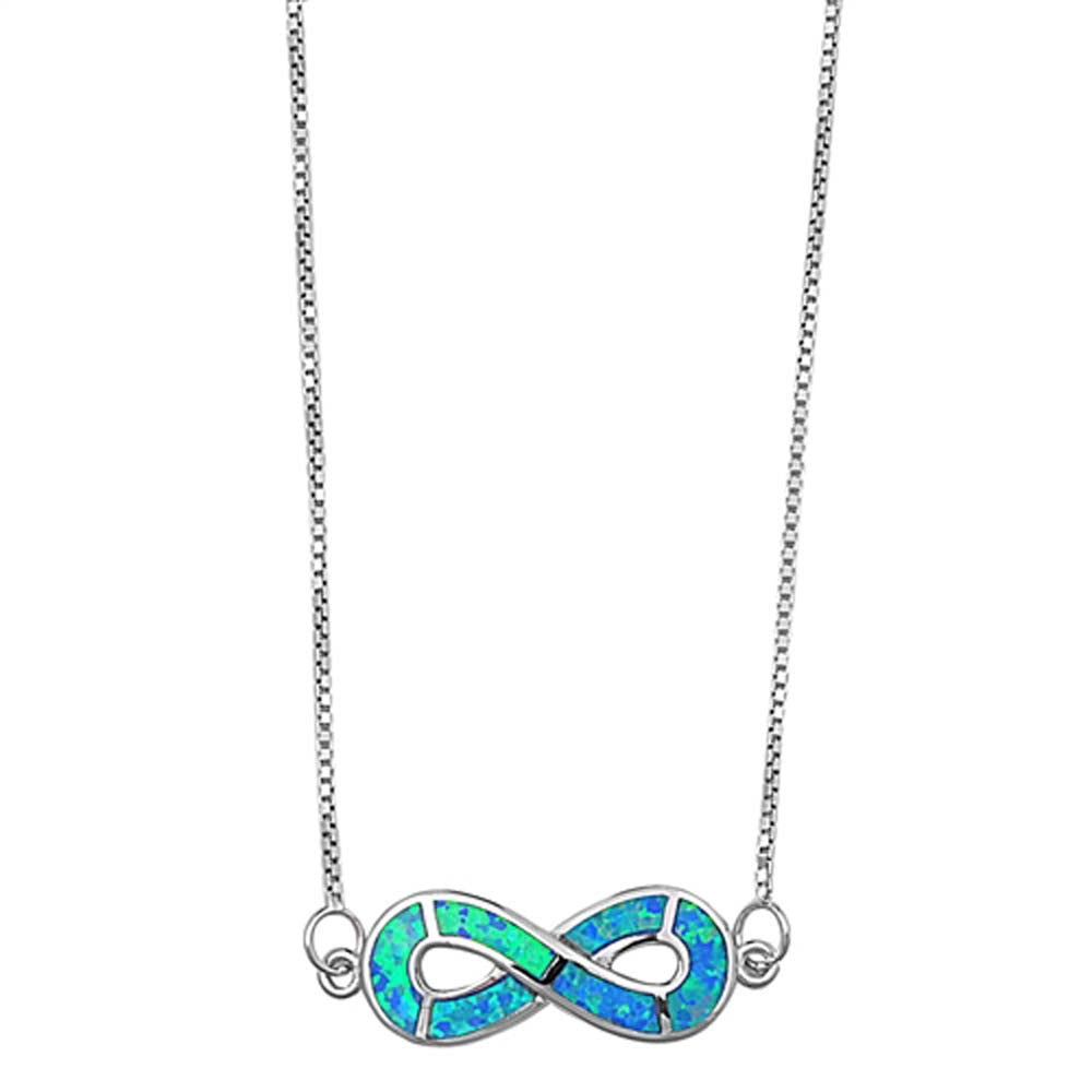 Sterling Silver Italian Blue Lab Opal Infinity Necklaces