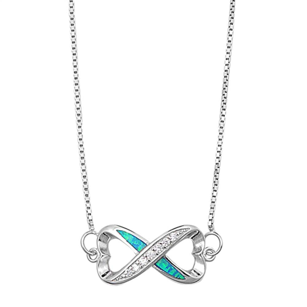 Sterling Silver Italian Blue Lab Opal Infinity Necklaces