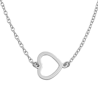 Sterling Silver Italian Sideways Open Heart Necklace