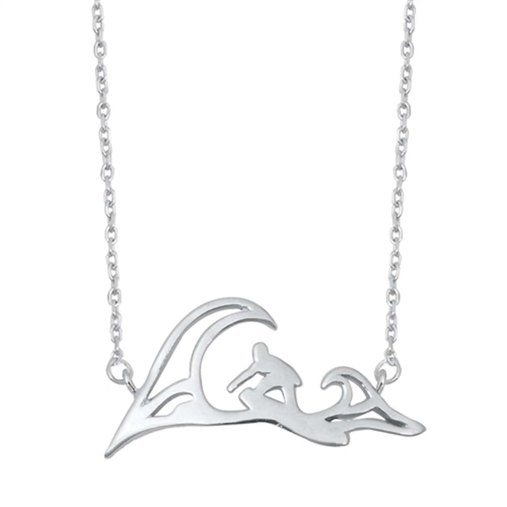 Sterling Silver Wave and Surfer Necklace