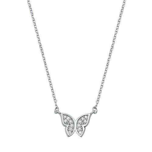 Sterling Silver Clear CZ Butterfly Necklace