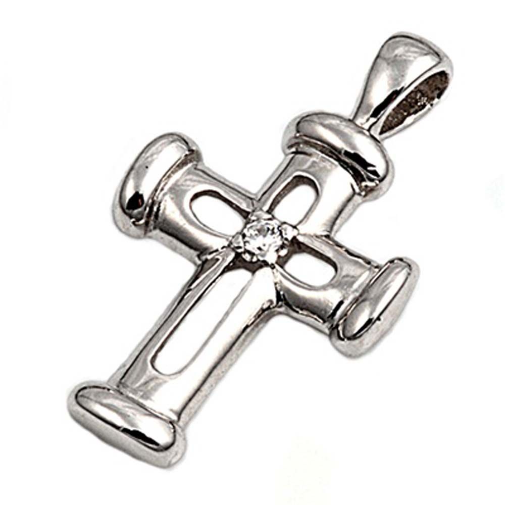 Sterling Silver With Clear Cubic Zirconia Cross PendantAnd Pendant Height 20mm