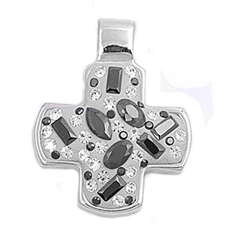 Sterling Silver With Clear And Black Cubic Zirconia Cross PendantAnd Pendant Height 27mm