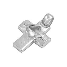 Load image into Gallery viewer, Sterling Silver Stylish Square Edged Cross Pendant with Clear CZAnd Pendant Height of 25MM