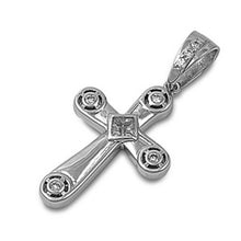 Load image into Gallery viewer, Sterling Silver Cross Pendant with Round Design on Each End with CZ StoneAnd Pendant Height of 48MM