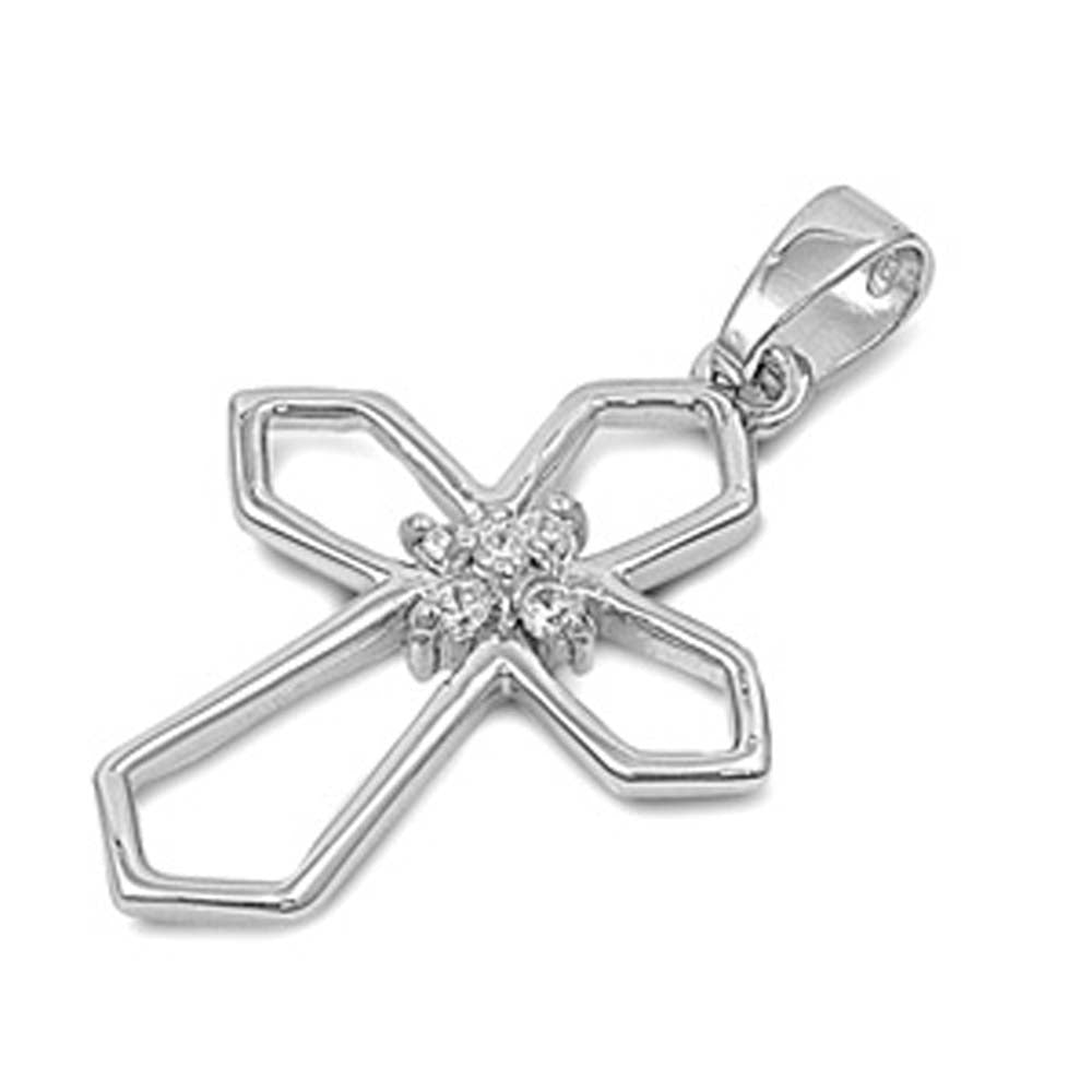 High Polished Open Cross Pendant with Clear CZ StonesAnd Pendant Height of 24MM