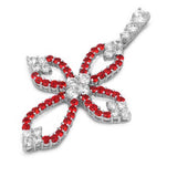 Sterling Silver Open Cross Pendant Paved with Clear CZ Stones and RubyAnd Pendant Height of 66MM