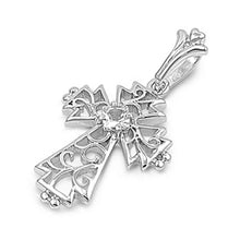 Load image into Gallery viewer, Sterling Silver Fashionable Cross with Unique Design Paved with Princess Cut Clear CZ in the MiddleAnd Pendant Height of 20MM