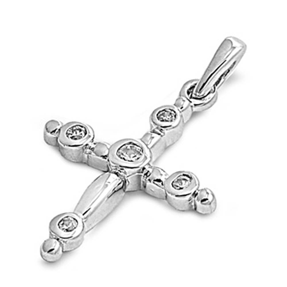 Sterling Silver Fancy Cross Pendant with Round Clear CZ StonesAnd Pendant Height of 15MM