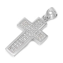 Load image into Gallery viewer, Sterling Silver Fancy Box Edged Pendant Micropaved with CZ StonesAnd Pendant Height of 19MM