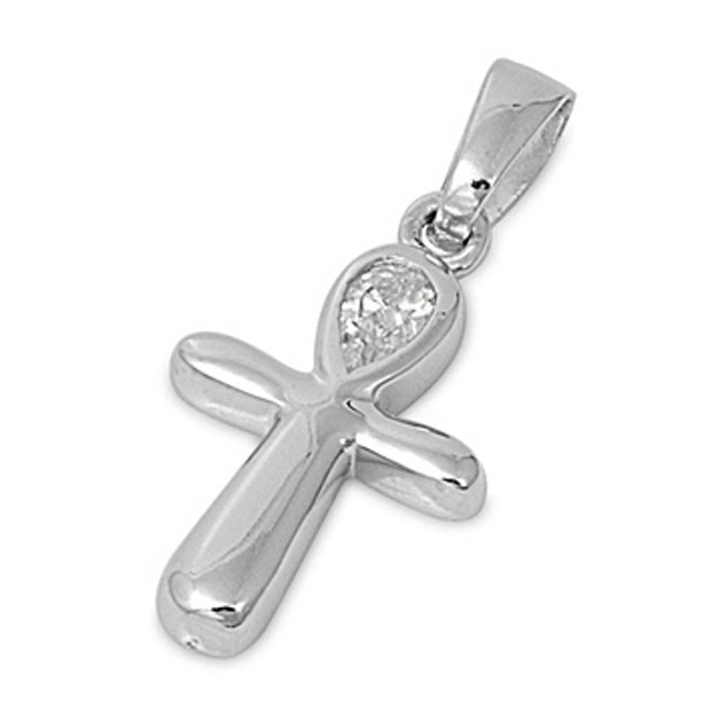 High Polished Sterling Silver Stylish Cross Pendant with Clear CZ StoneAnd Pendant Height of 20MM
