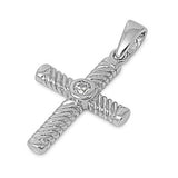 Sterling Silver Cross Pendant with Clear CZ Stone on the Middle and Spiral DesignAnd Pendant Height of 23MM