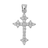 Sterling Silver Budded Cross Pendant with Clear CZ StonesAnd Pendant Height of 24MM