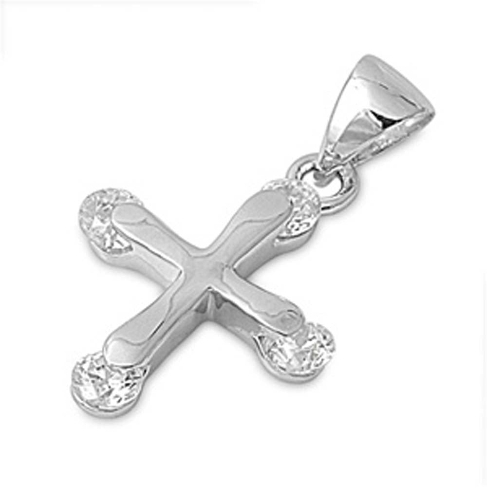 High Polished Sterling Silver Cross Pendant with Clear CZ Stones on Each EndAnd Pendant Height of 19MM