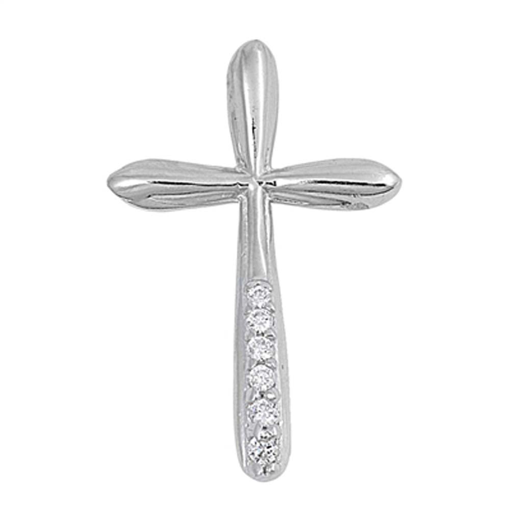 High Polished Sterling Silver Cross Pendant with Clear CZ Stones on Each EndAnd Pendant Height of 20MM