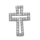 Sterling Silver Open Cross Pendant Paved with Clear CZ StonesAnd Pendant Height of 18MM