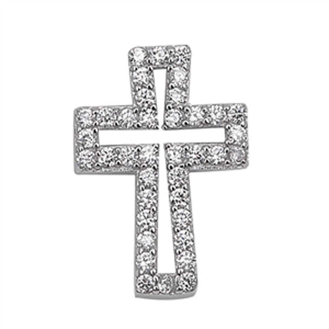 Sterling Silver Open Cross Pendant Paved with Clear CZ StonesAnd Pendant Height of 18MM