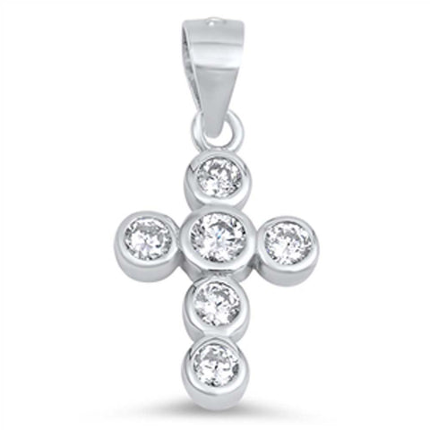 Sterling Silver Fancy Cross Pendant Made up of Round Clear CZ StonesAnd Pendant Height of 17MM