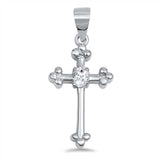 Sterling Silver Budded Cross Pendant with Clear CZ Stone in the Center And Pendant Height of 22MM