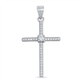 Sterling Silver Thin Cross Pendant with Clear CZ Stones and a Square CZ Stone in the Middle And Pendant Height of 29MM