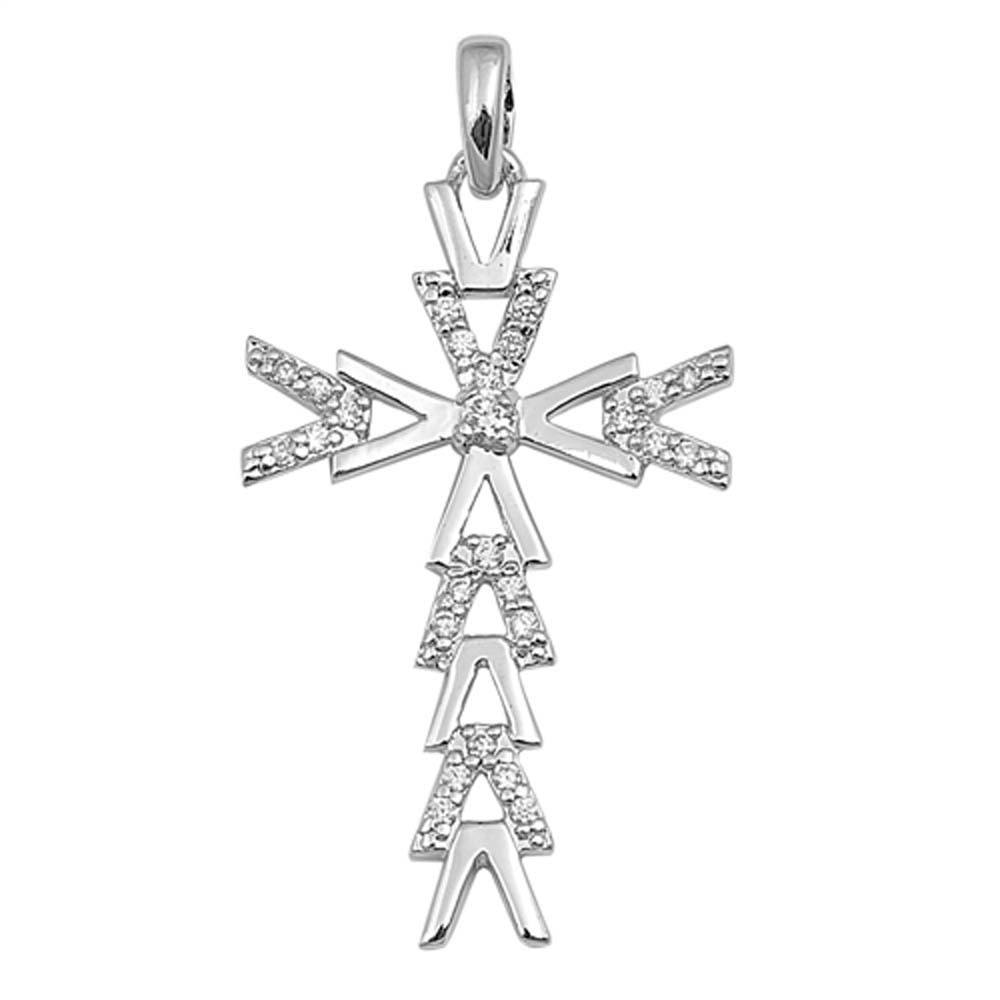 Sterling Silver V Shaped Cubic Zirconia Cross PendantAnd Pendant Height 35 mm
