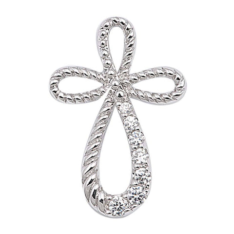 Sterling Silver Spinner Oval Shape Cubic Zirconia Cross PendantAnd Pendant Height 26 mm