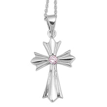 Load image into Gallery viewer, Sterling Silver Pink Cubic Zirconia Cross PendantAnd Pendant Height 21 mm