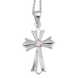 Sterling Silver Pink Cubic Zirconia Cross PendantAnd Pendant Height 21 mm