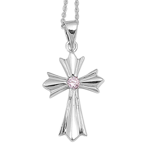 Sterling Silver Pink Cubic Zirconia Cross PendantAnd Pendant Height 21 mm