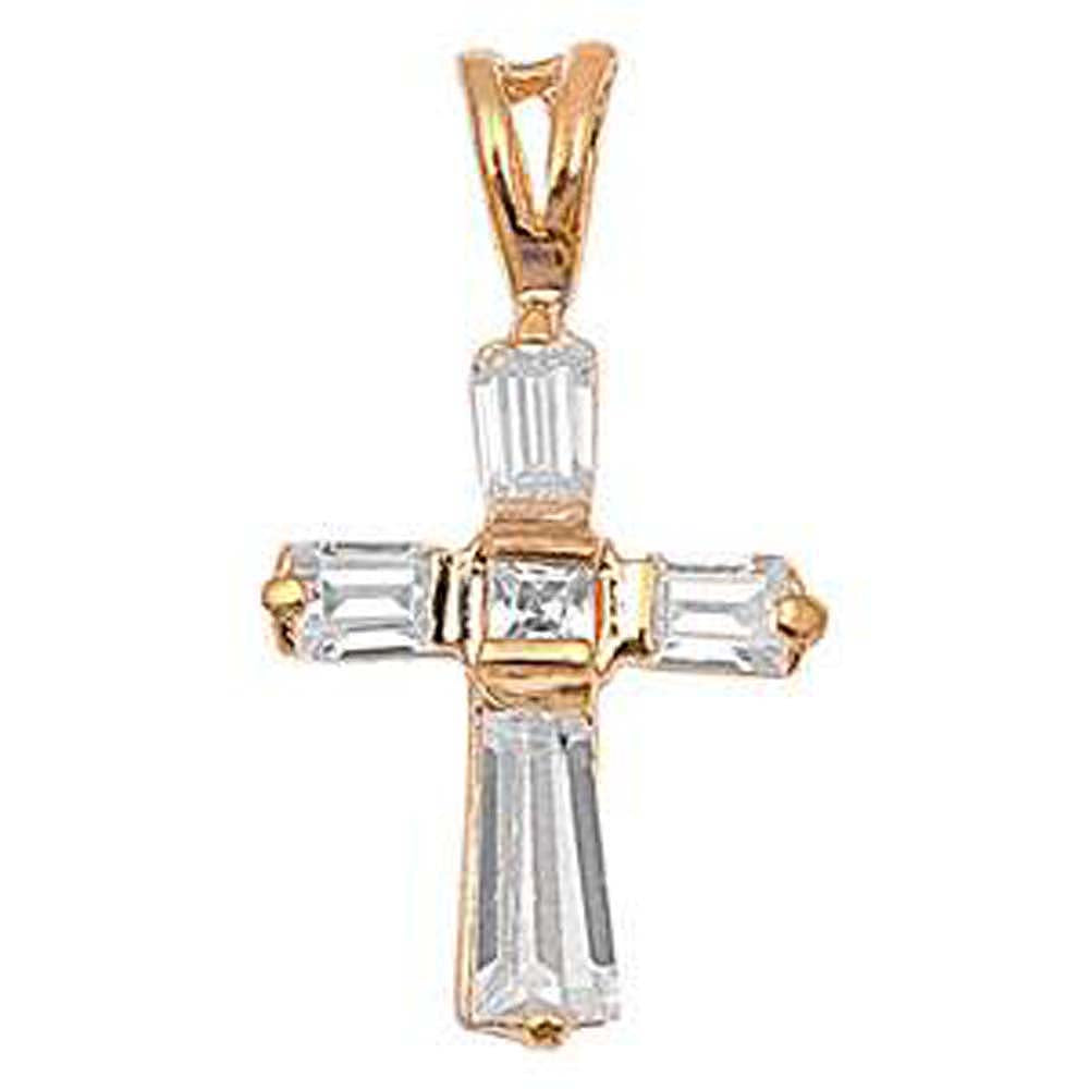 Sterling Silver Gold Plated Cubic Zirconia Cross PendantAnd Pendant Height 14 mm