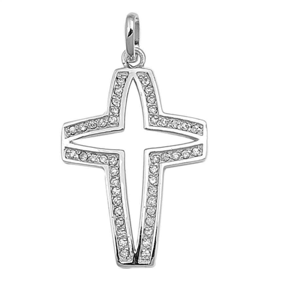 Sterling Silver Clear Cubic Zirconia Cross PendantAnd Pendant Height 31 mm
