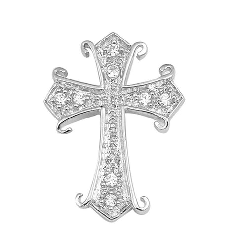 Sterling Silver Fluer De Lis Cubic Zirconia Cross PendantAnd Pendant Height 19 mm