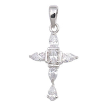 Load image into Gallery viewer, Sterling Silver Clear Pear Cubic Zirconia Cross PendantAnd Pendant Height 23 mm