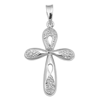 Sterling Silver Teardrop Cubic Zirconia Cross PendantAnd Pendant Height 23 mm