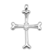 Load image into Gallery viewer, Sterling Silver Bone Oval Cubic Zirconia Cross PendantAnd Pendant Height 23 mm