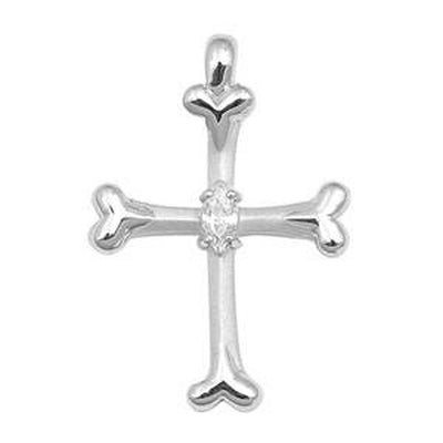 Sterling Silver Bone Oval Cubic Zirconia Cross PendantAnd Pendant Height 23 mm