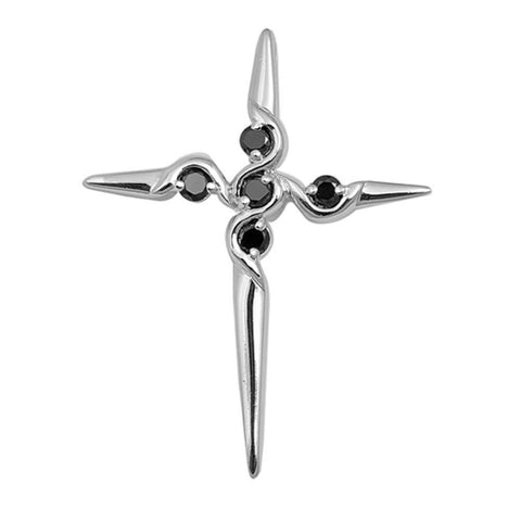 Sterling Silver Black Cubic Zirconia Cross PendantAnd Pendant Height 35 mm