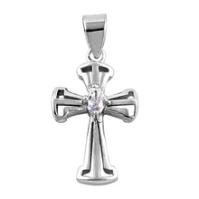 Load image into Gallery viewer, Sterling Silver Oval Clear Cubic Zirconia Cross PendantAnd Pendant Height 21 mm